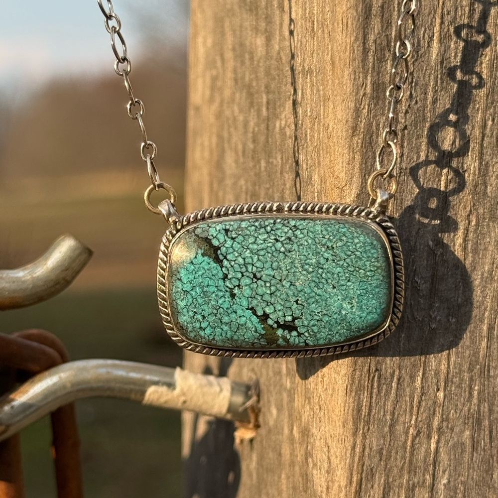 Hubei Turquoise Pendant Necklace sterling silver adjustable